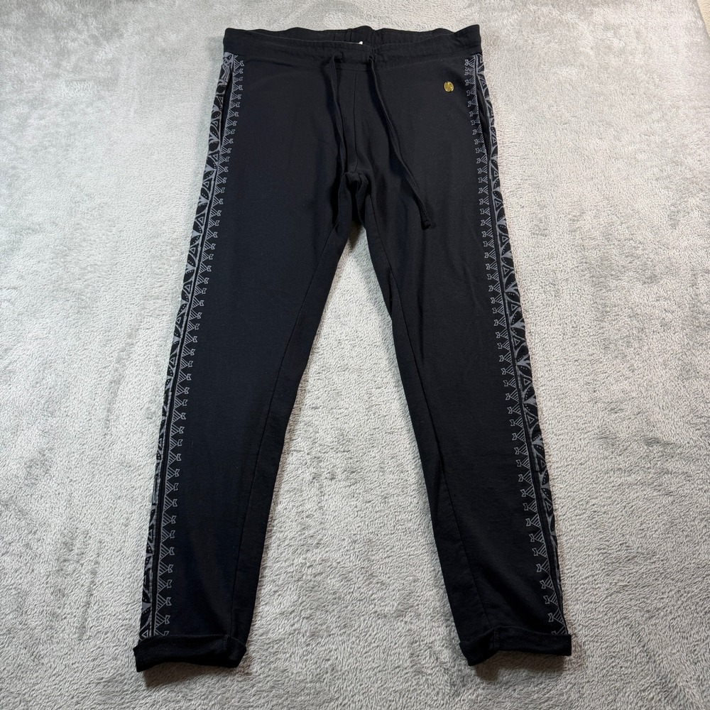 Hinano Tahiti Sweatpants Women Medium Black Tribal Side Stripe Drawstring Jogger